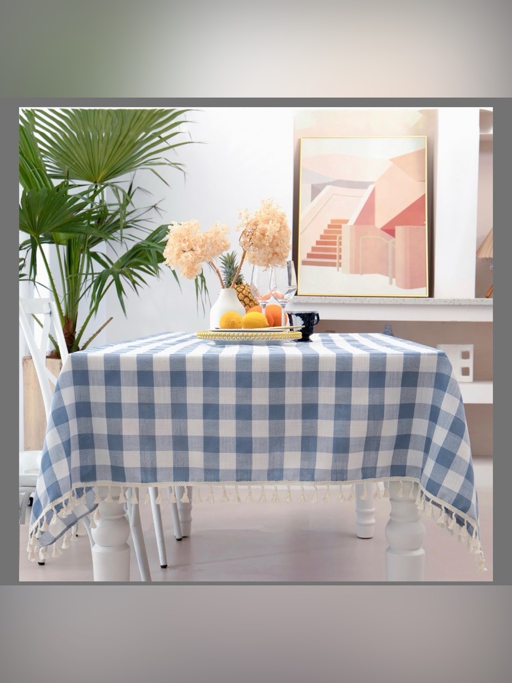 Blue Checkered Tassel Tablecloth - Home Dining